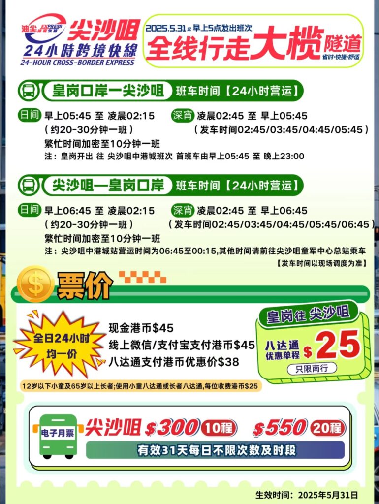 皇崗口岸直達尖沙咀只需$25!八達通支付全日適用 4 觀塘/尖沙咀跨境快線巴士